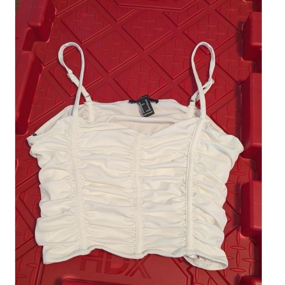Forever 21 White Ruched Cropped‎ Cami Top Adjustable Straps XL Womens